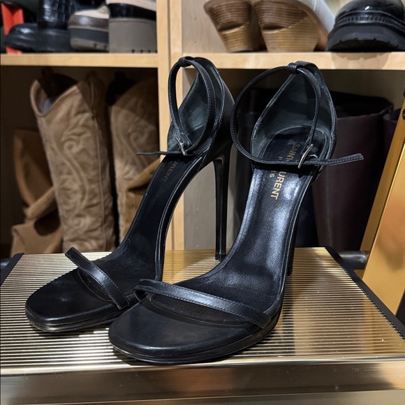 Saint Laurent Black ankle strap Stiletto Heels Sz 38.5 - Picture 2 of 5